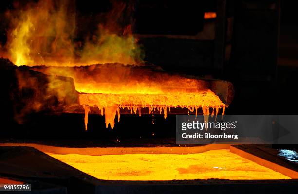 Copper is smelted at WMC Resources Ltd.'s Olympic Dam Copper mine in South Australia November 22, 2004. Nickel, the best performer on the London...