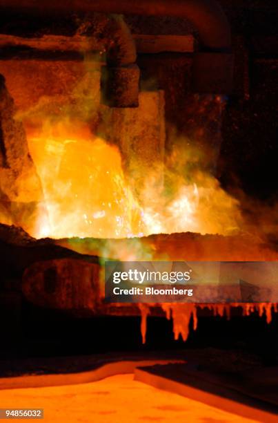 Copper is smelted at WMC Resources Ltd.'s Olympic Dam copper mine in South Australia Monday, November 22, 2004. Shares of WMC Resources Ltd., the...