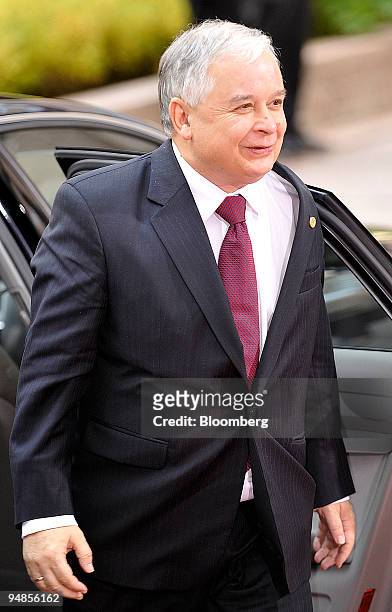 Lech Kaczynski, Poland's president, arrives for an informal summit of European heads of state at the EU Council building in Brussels, Belgium, on...