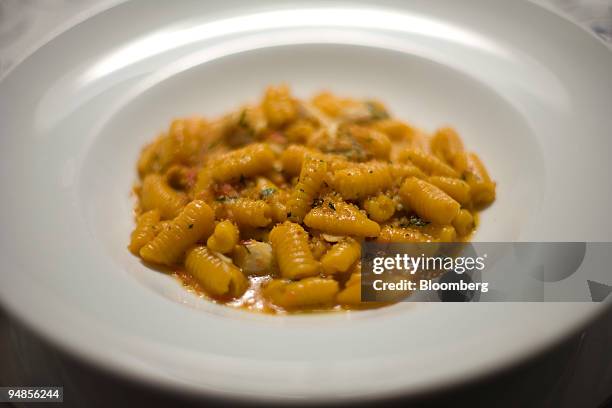 Sea urchin malloreddus pasta is displayed at Convivio in New York, U.S., on Monday, Aug. 25, 2008. Michael White is the demon chef of Tudor City....