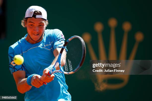 Jan-Lennard Struff of Germany in action against Alexander Zverev of Germany during his men's singles match on day five of the Rolex Monte-Carlo...