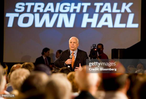 John McCain, U.S. Senator from Arizona and Republican presidential candidate, speaks at a town hall meeting in Racine, Wisconsin, U.S., on Thursday,...