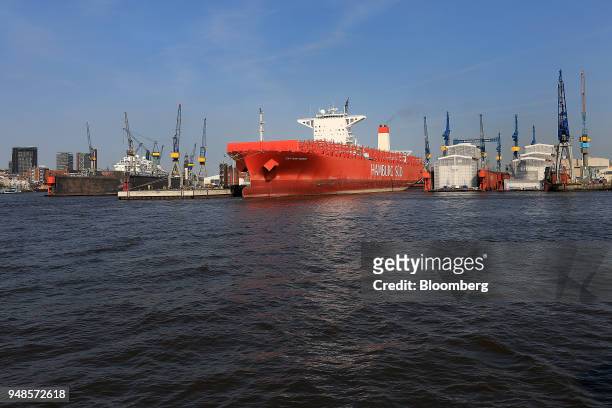 Container ship Cap San Marco, operated by Hamburg Sued, sits docked in a maintenance yard at the Port of Hamburg in Hamburg, Germany, on Wednesday,...