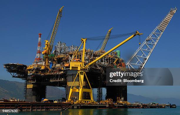 The Petroleo Brasileiro SA P-51 oil platform stands at the Keppel-Fels Shipyard in Angra dos Reis, Rio de Janeiro in Brazil, on Thursday, Aug. 21,...