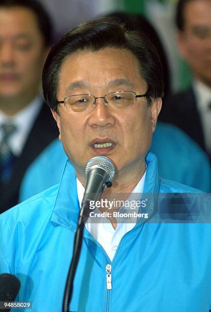 Kang Jae-sub, chairman of South Korea's Grand National Party, speaks during a news conference addressing the result of the general election in Seoul,...