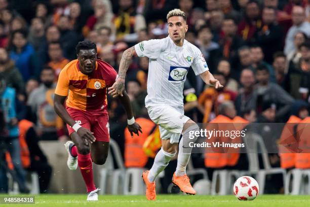 Bafetimbi Gomis of Galatasaray SK, Hugo Miguel De Almeida Costa Lopes of Teleset Mobilya Akhisarspor during the Ziraat Turkish Cup match Fenerbahce...