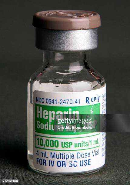 Partially used bottle of Heparin is arranged for a photograph in Toledo, Ohio, U.S., on Friday, April 4, 2008. U.S. And Chinese officials argued...