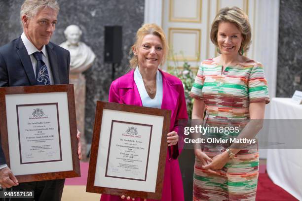 Queen Mathilde of Belgium hands out the Baillet Latour Price to Prof. Laurence Zitvogel of the University Paris Sud - Gustave Roussy Cancer...