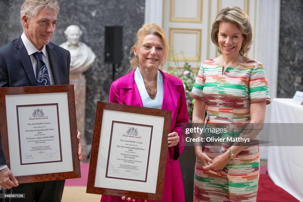 Queen Mathilde Of Belgium Attends The Baillet Latour Health Prize Ceremony 2018 At Palais Des Academies In Brussels