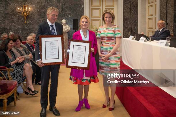 Queen Mathilde of Belgium hands out the Baillet Latour Price to Prof. Laurence Zitvogel of the University Paris Sud - Gustave Roussy Cancer...
