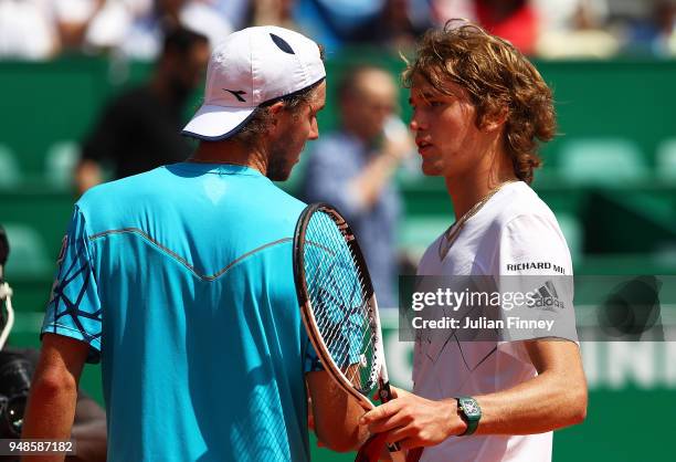 Alexander Zverev of Germany beat Jan-Lennard Struff of Germany in his men's singles match on day five of the Rolex Monte-Carlo Masters at Monte-Carlo...