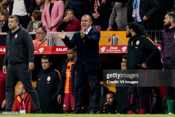 Coach Fatih Terim of Galatasaray SK during the Ziraat Turkish Cup match Fenerbahce AS and Akhisar Belediyespor at the Sukru Saracoglu Stadium on...