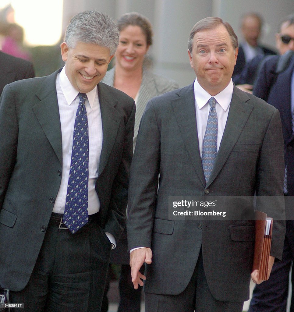 Former Enron CEO, Jeff Skilling, right, and attorney, Daniel