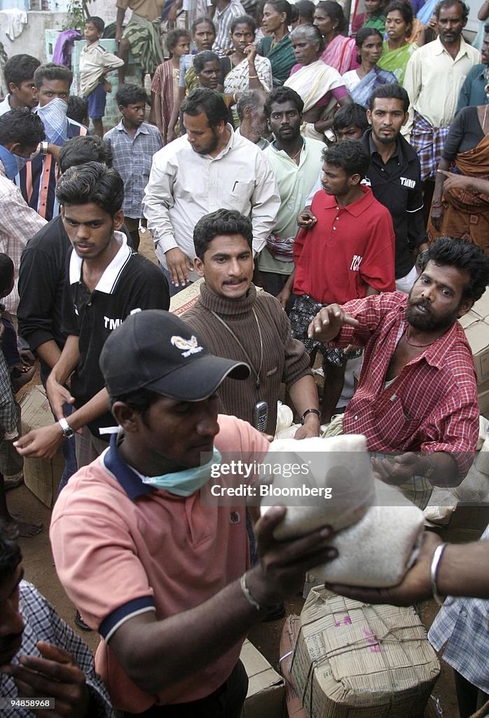 Rice and provisions are distributed in Nagapattinam, India o