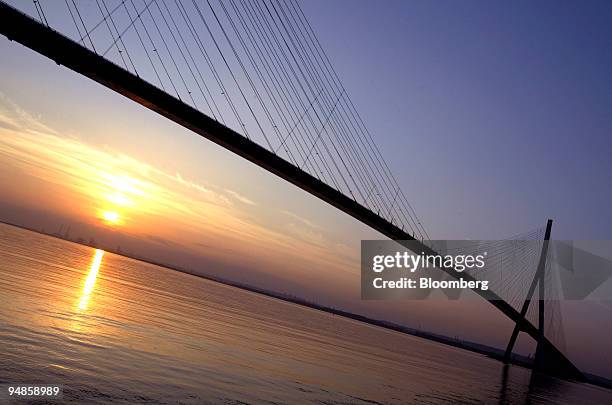 The Pont de Normandie, built by Bouygues, is seen near Le Havre, France, on July 2, 2005.