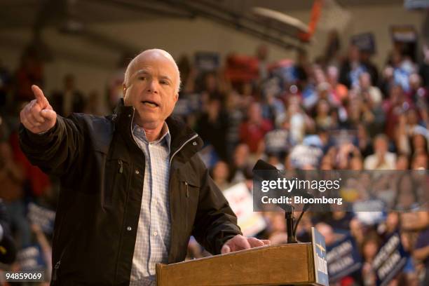 Senator John McCain of Arizona, Republican presidential candidate, speaks during a campaign rally at the Strath Haven High School in Wallingford,...