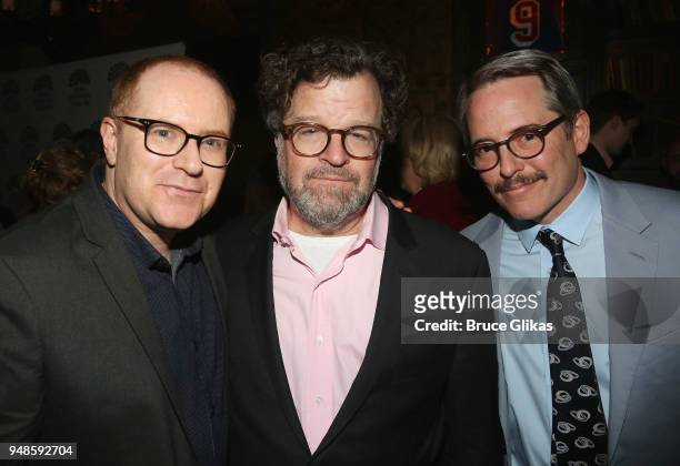 Conor McPherson, Kenneth Lonergan and Matthew Broderick pose at the opening night after party for Irish Rep's production of "The Seafarer"at Crompton...