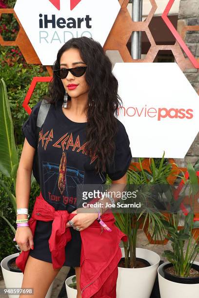 Shay Mitchell poses for a photo at the MoviePass x iHeartRadio Festival Chateau at The Chateau at Lake La Quinta on April 15, 2018 in La Quinta,...
