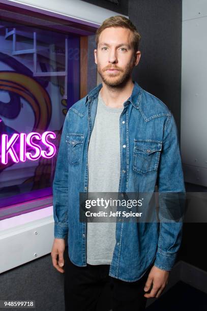 Calvin Harris visits Kiss FM Studio's on April 19, 2018 in London, England.