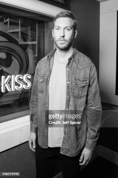 Calvin Harris visits Kiss FM Studio's on April 19, 2018 in London, England.