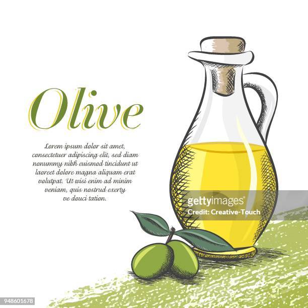 stockillustraties, clipart, cartoons en iconen met olijven en olijfolie - olijf