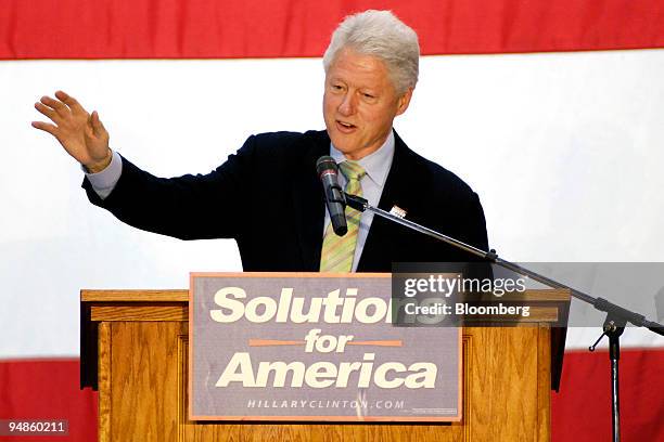 Former U.S. President Bill Clinton, husband of Hillary Clinton, U.S. Senator from New York and 2008 Democratic presidential candidate, speaks during...