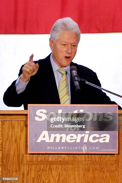 Former U.S. President Bill Clinton, husband of Hillary Clinton, U.S. Senator from New York and 2008 Democratic presidential candidate, speaks during...
