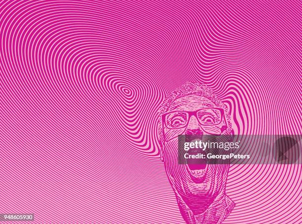 mans head with shocked facial expression and halftone pattern - halftone face stock illustrations