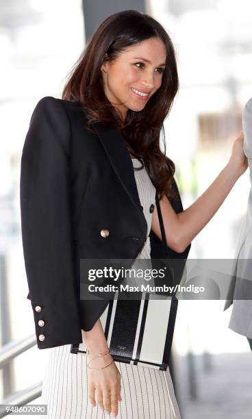 Meghan Markle attends a reception with delegates from the Commonwealth Youth Forum during the Commonwealth Heads of Government Meeting at the Queen...