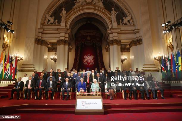 Prime Minister of Malta Joseph Muscat , British Prime Minister Theresa May, Queen Elizabeth II and Commonwealth Secretary-General Patricia Scotland...
