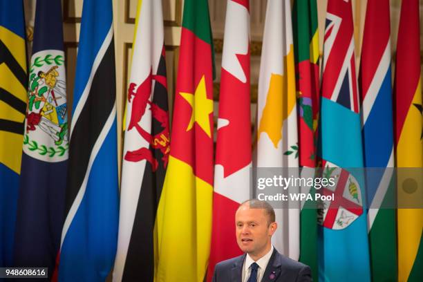 Prime Minister of Malta Joseph Muscat gives a speech at the formal opening of the Commonwealth Heads of Government Meeting in the ballroom at...