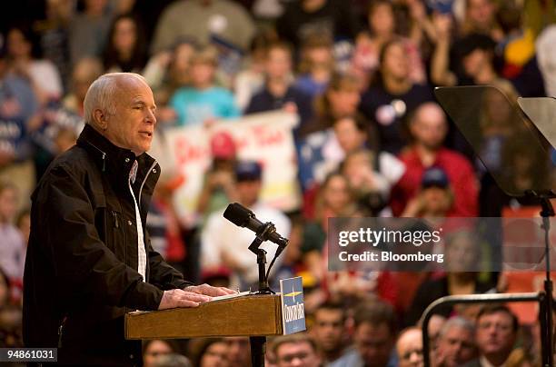 Senator John McCain of Arizona, Republican presidential candidate, speaks during a campaign rally at the Strath Haven High School in Wallingford,...