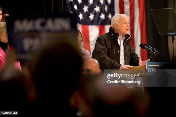 Senator John McCain of Arizona, Republican presidential candidate, speaks during a campaign rally at the Strath Haven High School in Wallingford,...