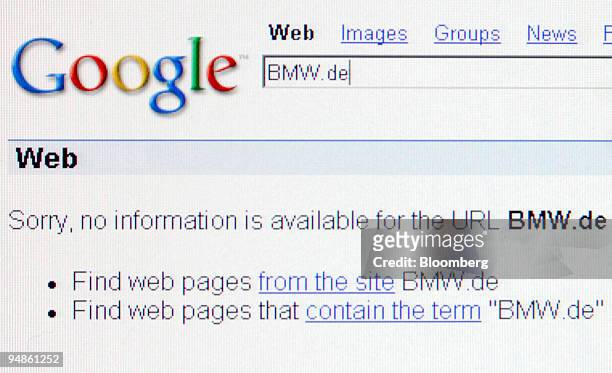 Photograph taken in Tokyo of a results page from Google Inc.'s search engine shows no information about BMW's German Web site Tuesday, February 7,...