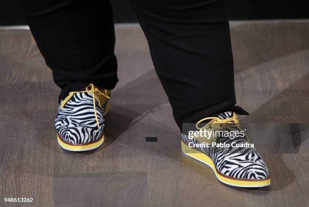 Itziar Castro, shoes detail, attends the 'Vis A Vis' photocall at VP Plaza de Espana Hotel on April 19, 2018 in Madrid, Spain.