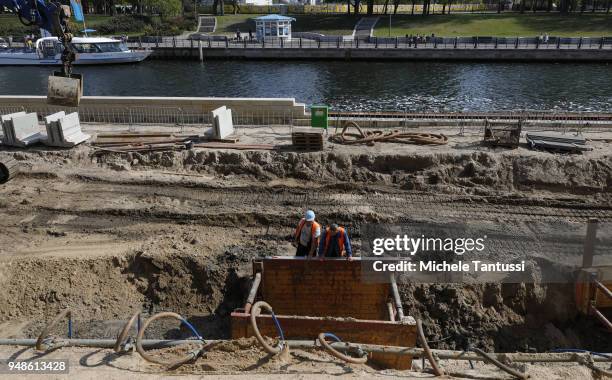 General view of the Berliner Schloss Building site ahead of the meeting with German Chancellor and French President at the Humboldt Forum...