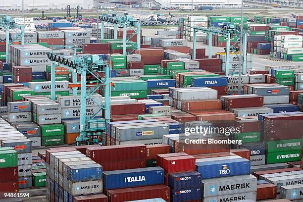 Container Tanjung Shipping containers are stacked at Port Tanjung Pelepas , in Johor ...