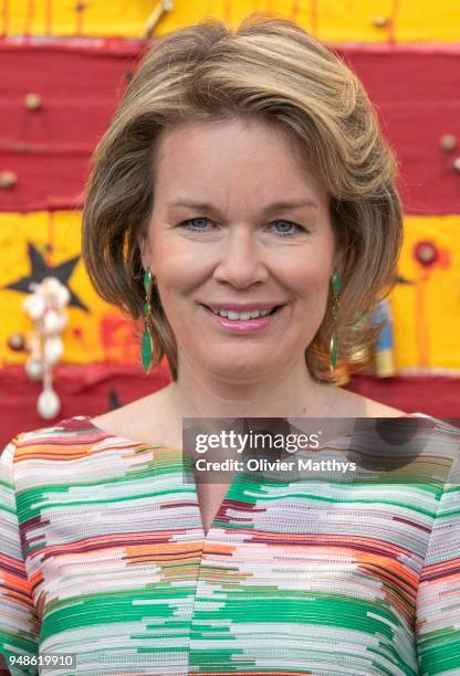 Queen Mathilde of Belgium visits the 50 anniversary edition of the Contemporary Art Fair on April 19, 2018 in Brussels, Belgium.