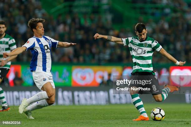 Sporting CP Midfielder Bruno Fernandes from Portugal and FC Porto Midfielder Oliver Torres from Spain during the Sporting CP v FC Porto - Portuguese...