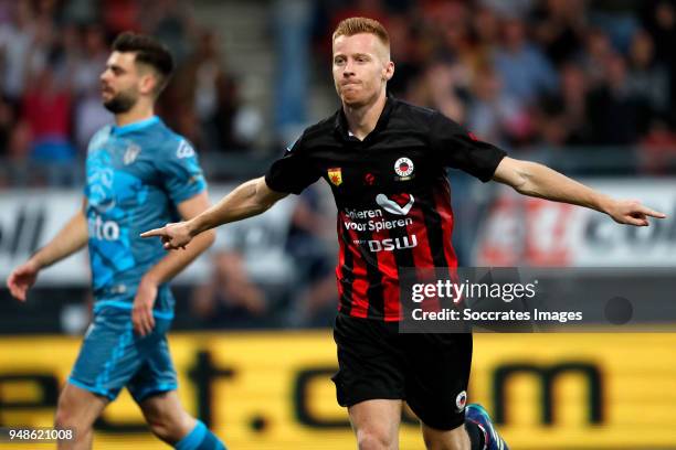 Mike van Duinen of Excelsior celebrates 2-0 during the Dutch Eredivisie match between Excelsior v Heracles Almelo at the Van Donge & De Roo Stadium...