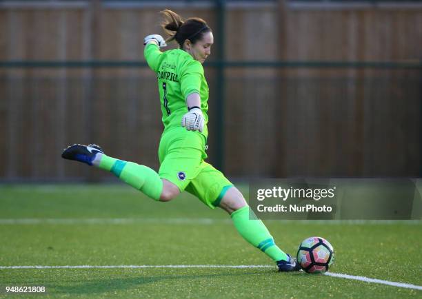 Sarah Quantrill of Millwall Lionesses L.F.C during FA Women's Super League 2 match between Millwall Lionesses and Aston Villa Ladies FC at St Paul's...