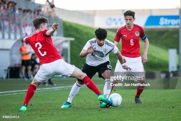 Furkan Sagman of Germany controls the ball during the International friendly match between U18 Austria and U18 Germany on April 18, 2018 in Wels,...