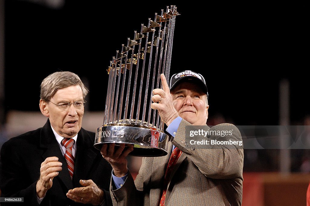 Bud Selig, commissioner of Major League Baseball (MLB), left