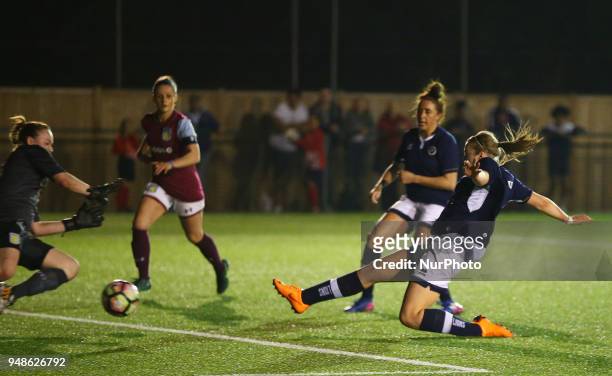 Rianna Dean of Millwall Lionesses L.F.C scores her sides equalising goal to make the score 1-1 during FA Women's Super League 2 match between...
