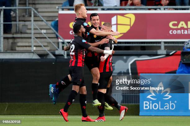 Ali Messaoud of Excelsior celebrates 1-0 with Mike van Duinen of Excelsior, Jeffry Fortes of Excelsior, Jordy de Wijs of Excelsior during the Dutch...