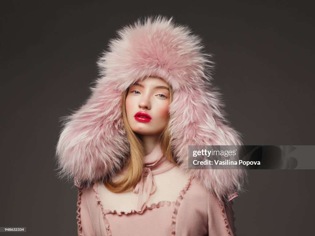 Portrait of woman in fur hat