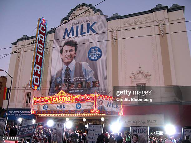 Theater goers gather outside the Castro Theater for the premiere of "Milk," staring Sean Penn and Josh Brolin, in San Francisco, California, U.S., on...