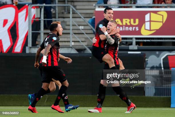 Ali Messaoud of Excelsior celebrates 1-0 with Jeffry Fortes of Excelsior, Mike van Duinen of Excelsior, Jordy de Wijs of Excelsior during the Dutch...