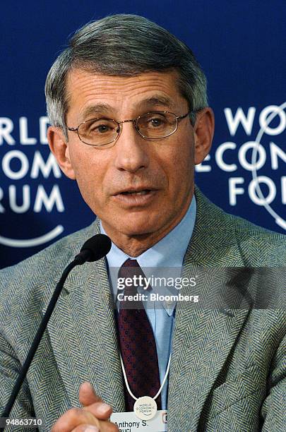 Director of the National Institute of Allergy and Infectious Diseases Anthony Fauci speaks during a news conference on pandemics at the World...