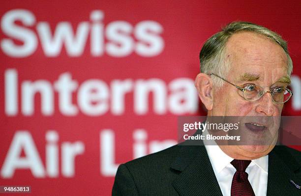 Pieter Bouw, chairman of Swiss International Air Lines speaks at a press conference in Basel, Switzerland, Tuesday, March 23, 2004. The unprofitable...